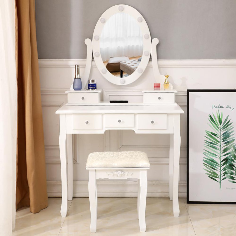 Orren Ellis Villiers 31.5'' Wide Vanity Set with Stool and Mirror